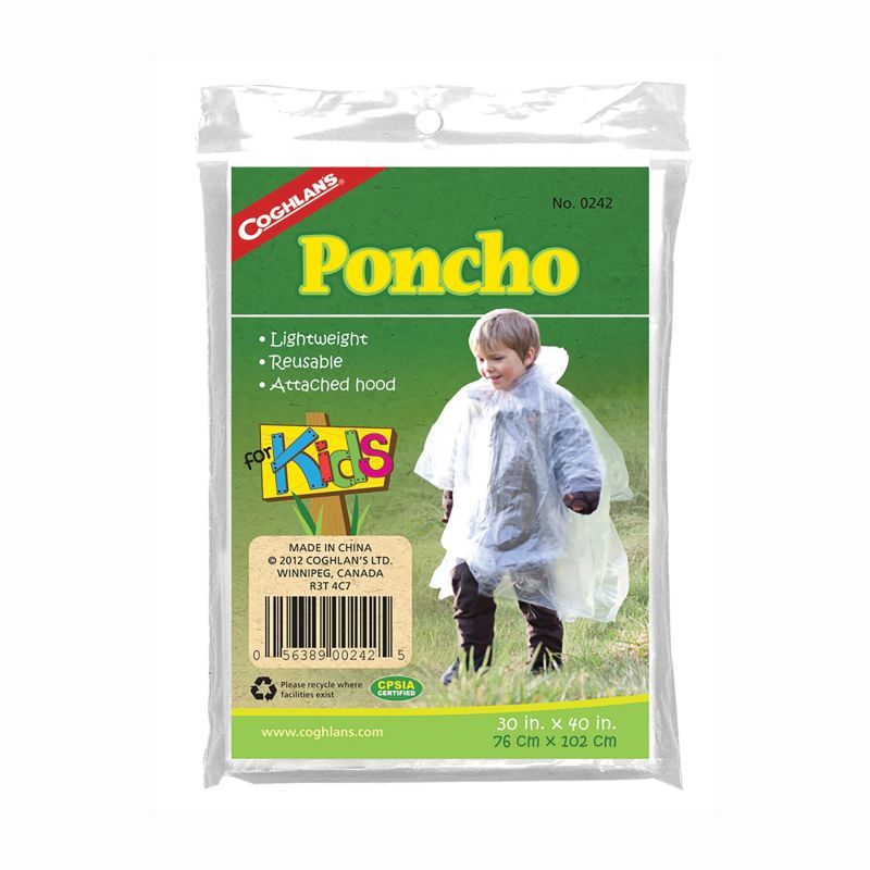 Coghlan&#039;s 0242 Poncho, One-Size, Plastic, Clear, Attached One-Size, Clear