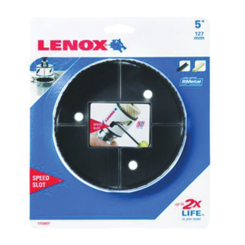Lenox Speed Slot 2060591 Hole Saw, 5 in Dia, 1-5/8 in D Cutting, 4/6 TPI, HSS Cutting Edge White