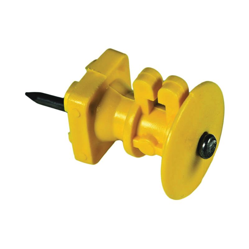 Zareba IWKNY-Z Wood Post Knob Insulator, 9 to 22 ga Fence Wire, Aluminum/Polywire/Steel, Polyethylene, Yellow Yellow