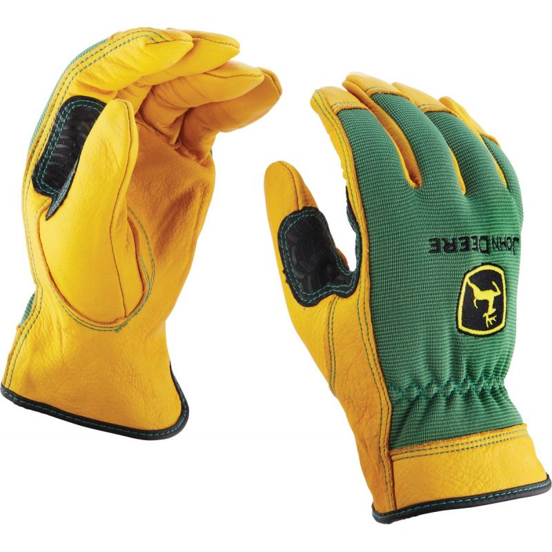 John Deere Deerskin Leather Work Glove L, Yellow &amp; Green