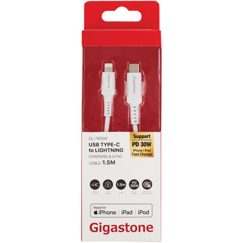 Gigastone Type-C to Lightning Charging &amp; Sync Cable White