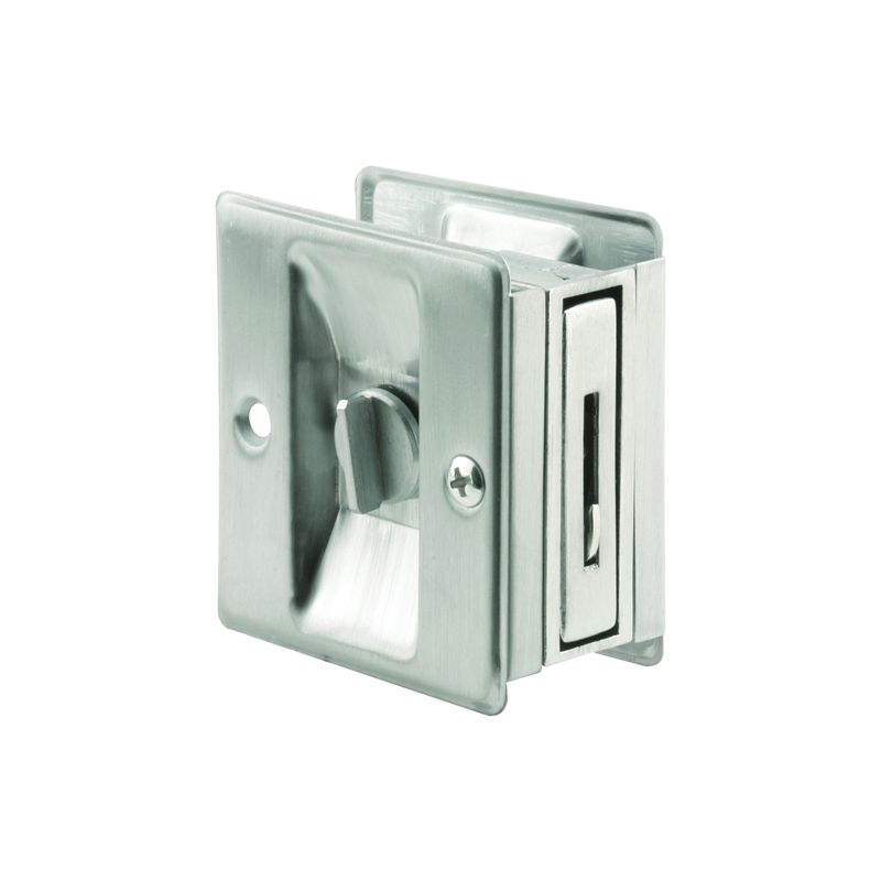 Prime-Line N 7161 Pocket Door Lock and Pull, Solid Brass, Satin Chrome
