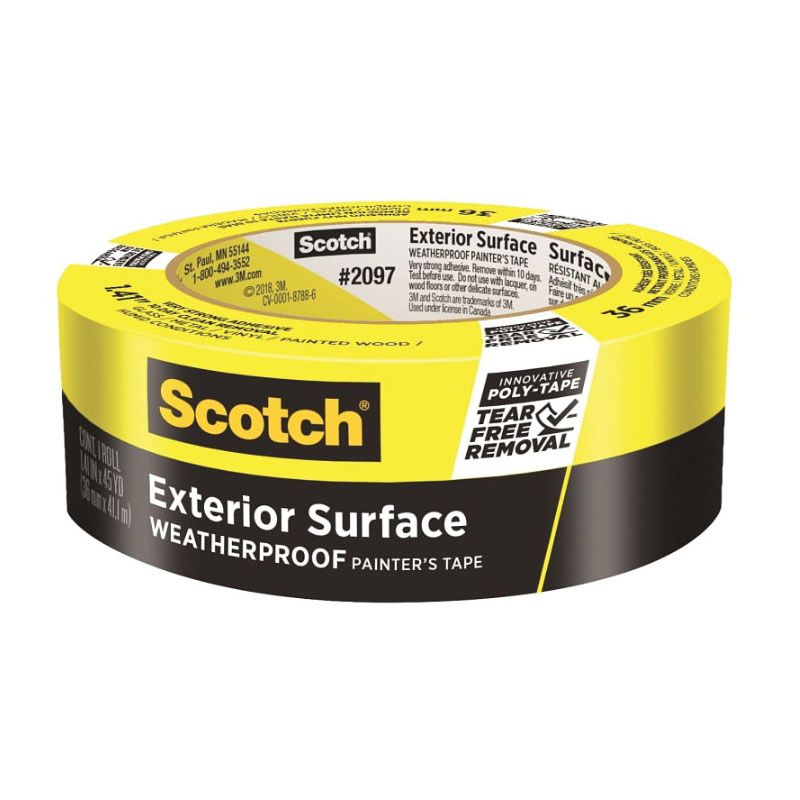 ScotchBlue 2097-36EC-XS Painter&#039;s Tape, 45 yd L, 1.41 in W, Poly Backing, Yellow Yellow
