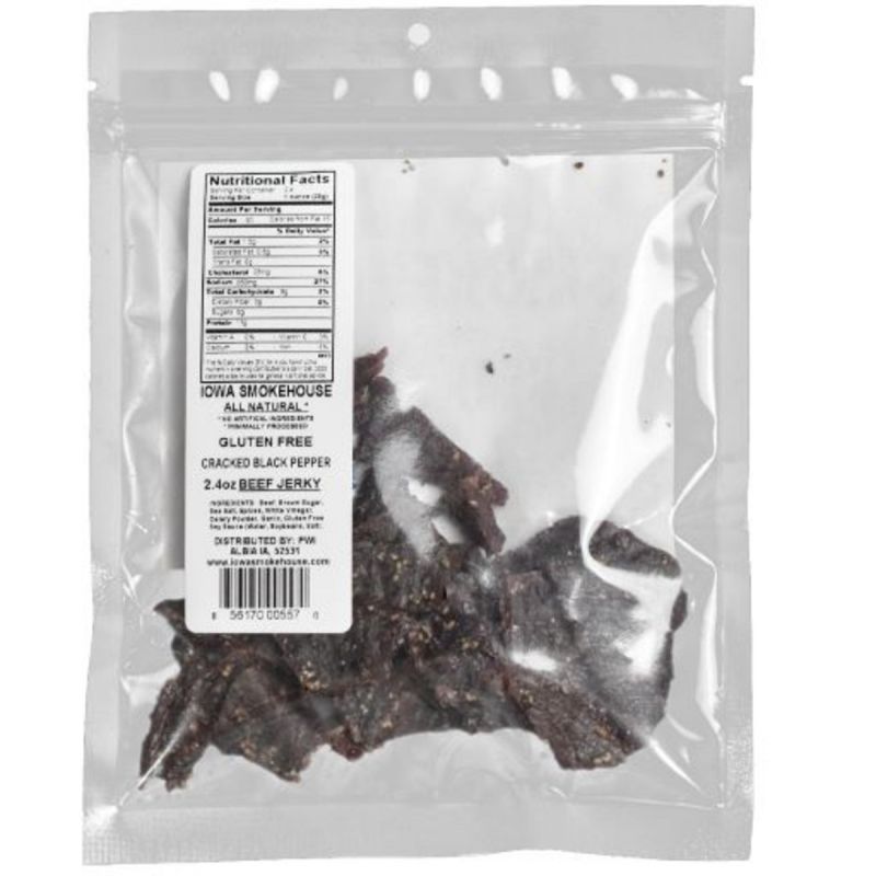 Iowa Smokehouse is-rh2jp-m Snacks, Beef Jerky Cracked Black Pepper, 2.4 oz, Bag (Pack of 24)