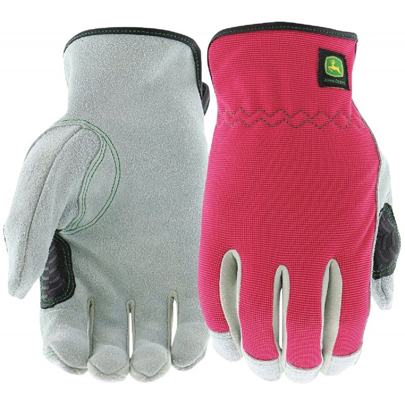 John Deere Women&#039;s Leather Work Glove M/L, Pink &amp; Gray