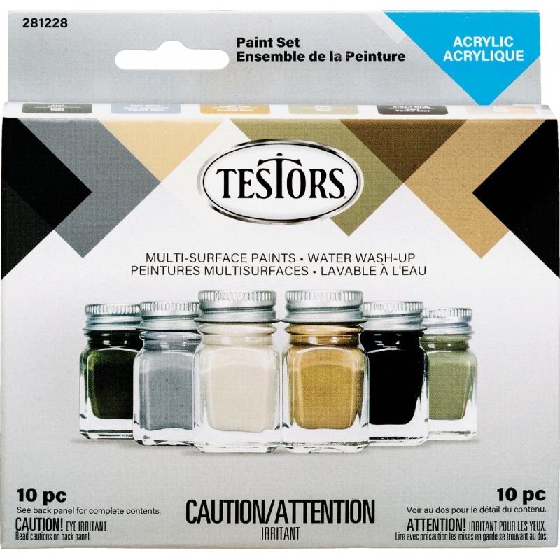 Buy Testors Assorted Acrylic Craft Paint Sets Black, Gray, Dk Tan, Olive,  Green, Tan