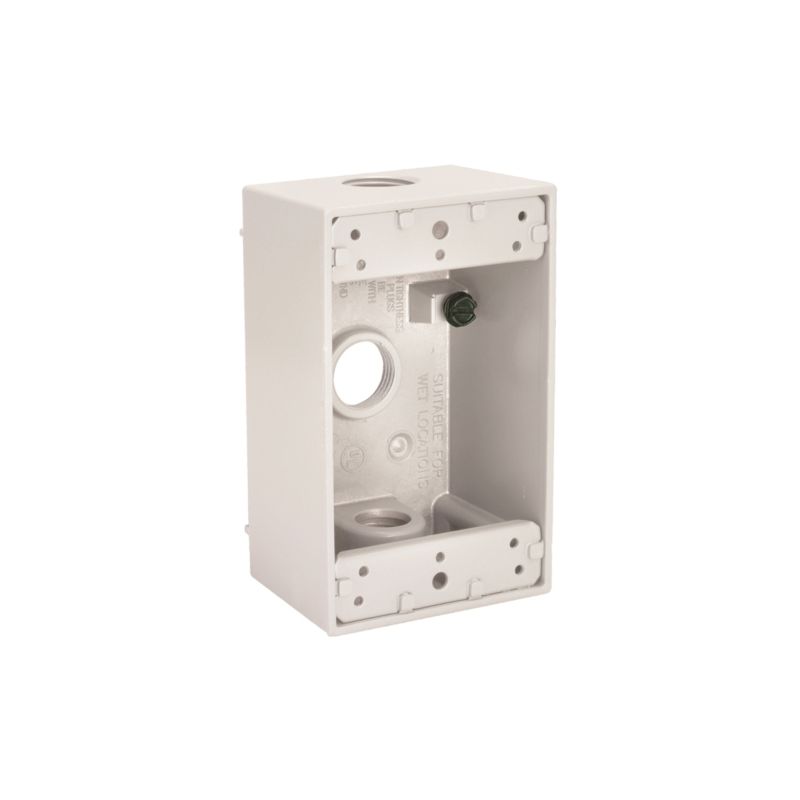 Hubbell 5320-1 Weatherproof Box, 3-Outlet, 1-Gang, Aluminum, White, Powder-Coated White