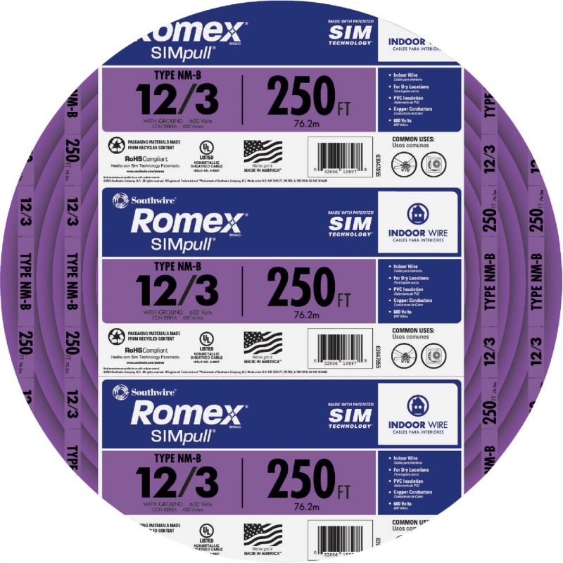 Romex 12/3 NMW/G Electrical Wire Purple