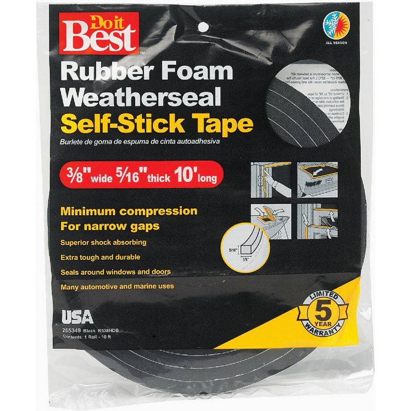 Do it Best Rubber Foam Weatherstrip Tape 3/8 In. W X 5/16 In. T X 10 Ft. L, Black