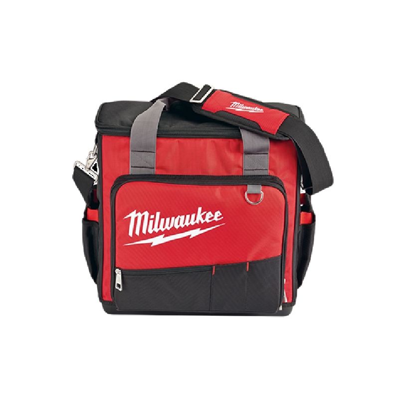 Milwaukee 48-22-8210 Jobsite Tech Bag, 11 in W, 17 in D, 17 in H, 53-Pocket, Polyester, Black/Red Black/Red