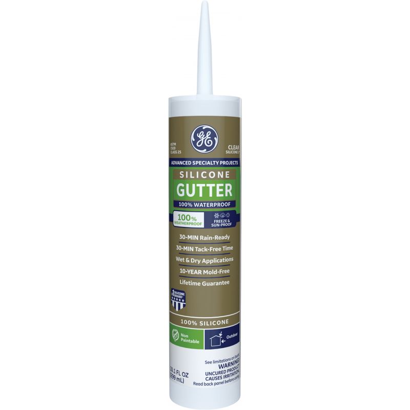 GE 100% Silicone Gutter Sealant Clear, 10.1 Oz.