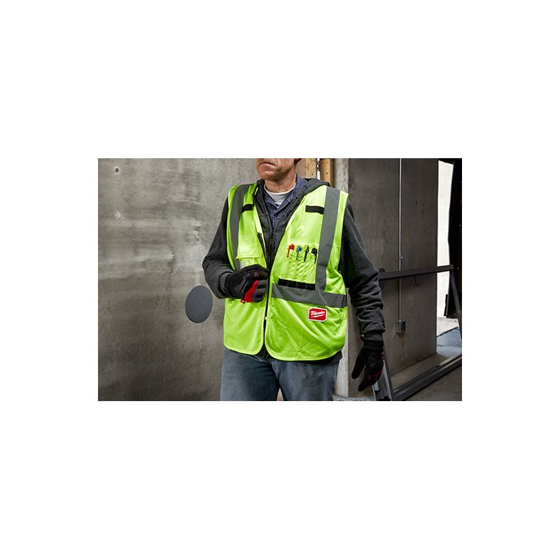 Milwaukee 48-73-5023 High-Visibility Safety Vest, 2XL, 3XL, Unisex, Fits to Chest Size: 46 to 50 in, Polyester, Yellow 2XL, 3XL, Yellow