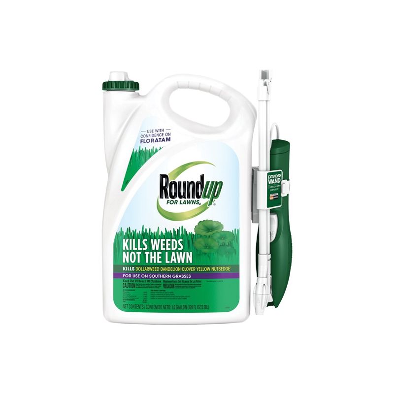 Roundup 5008910 Lawn Weed Killer with Extended Reach Wand, Liquid, Spray Application, 1 gal Clear/Light Brown