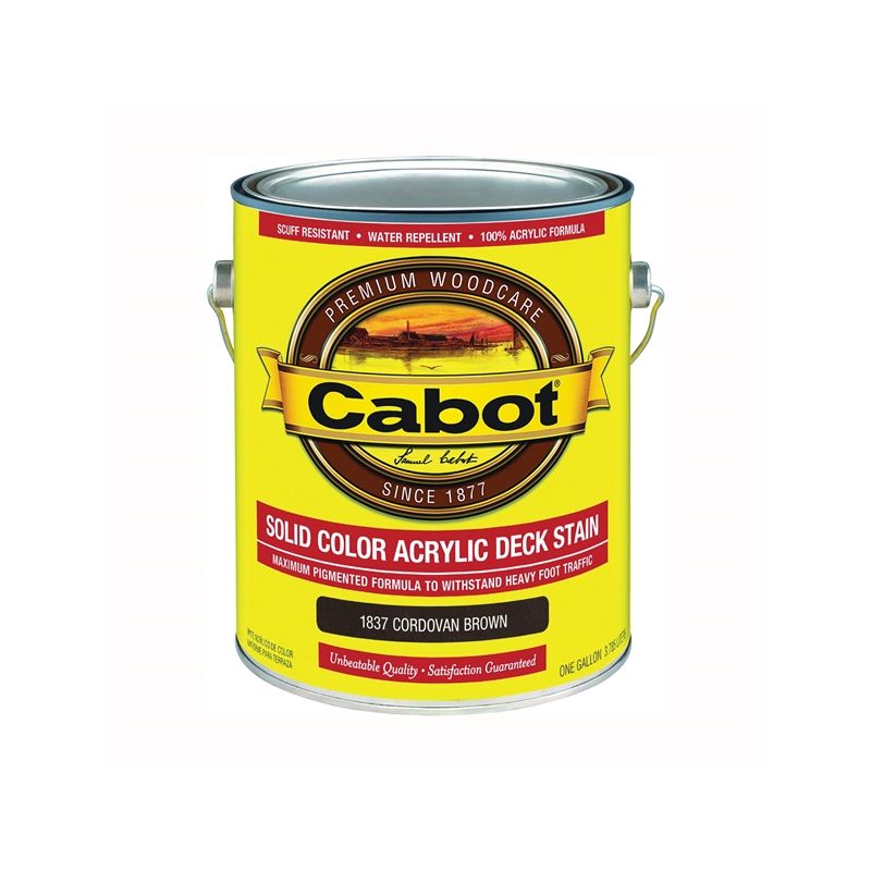 Cabot 1800 Series 07 Solid Color Decking Stain, Low-Lustre, Cordovan Brown, Liquid, 1 gal, Can Cordovan Brown