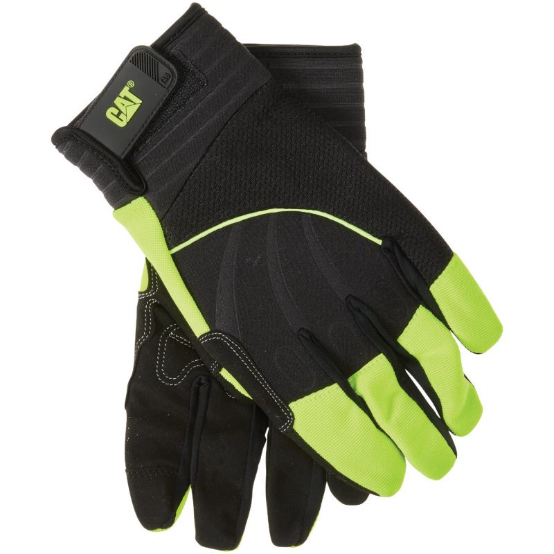 CAT High Visibility Synthetic Leather Work Glove L, Black &amp; Green
