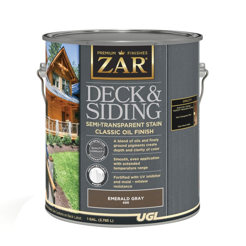 ZAR 68613 Deck and Siding Semi-Transparent Stain, Emerald Gray, Liquid, 1 gal Emerald Gray