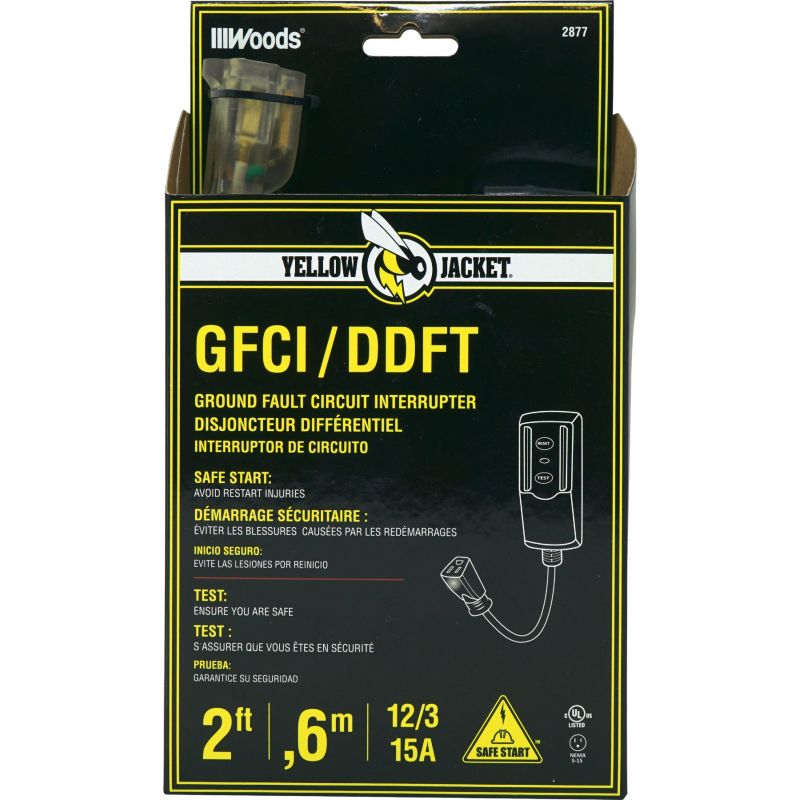 Yellow Jacket GFCI Adapter Cord Yellow, 15A