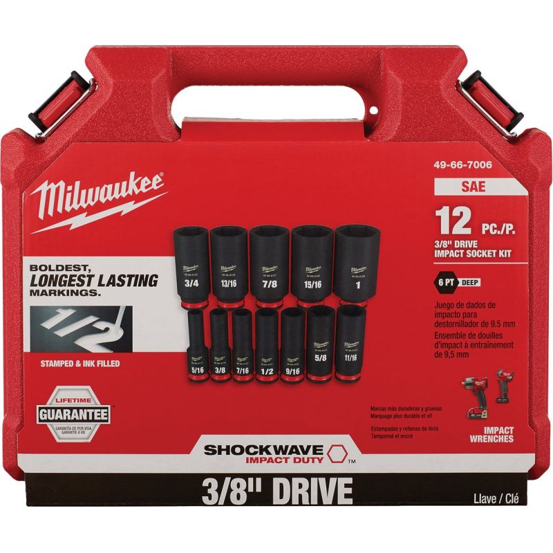 Milwaukee SHOCKWAVE 12-Piece 3/8 In. Drive Deep Standard Impact Driver Set