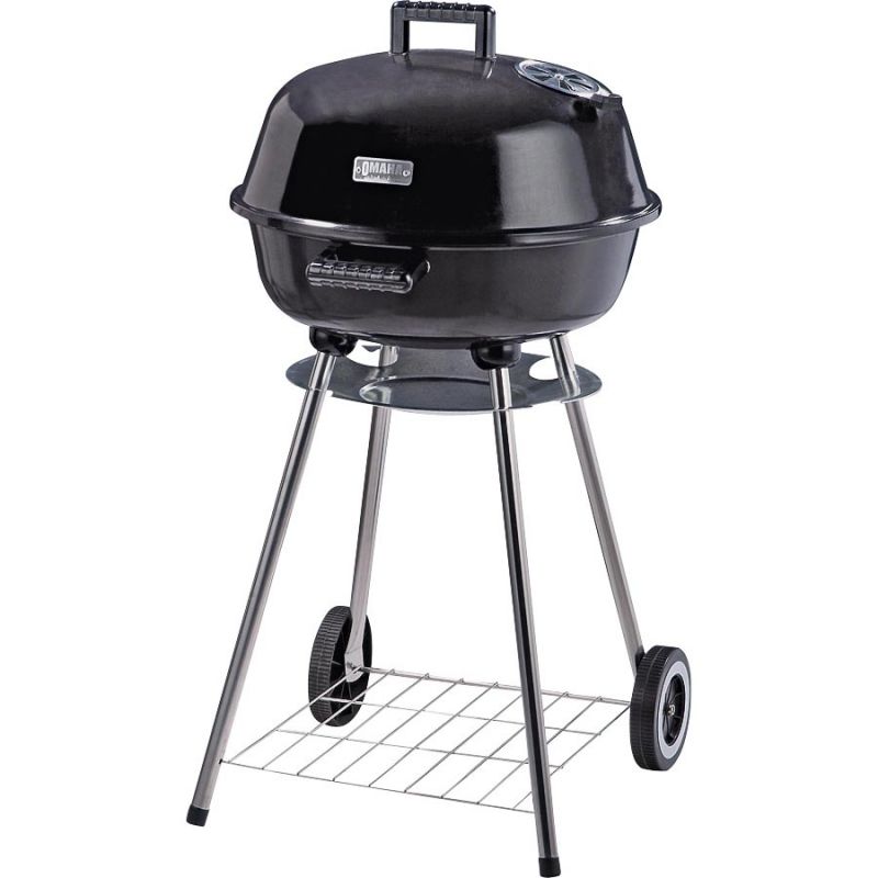 Omaha Charcoal Kettle Grill, 2-Grate, 247 sq-in Primary Cooking Surface, Black, Steel Body Black