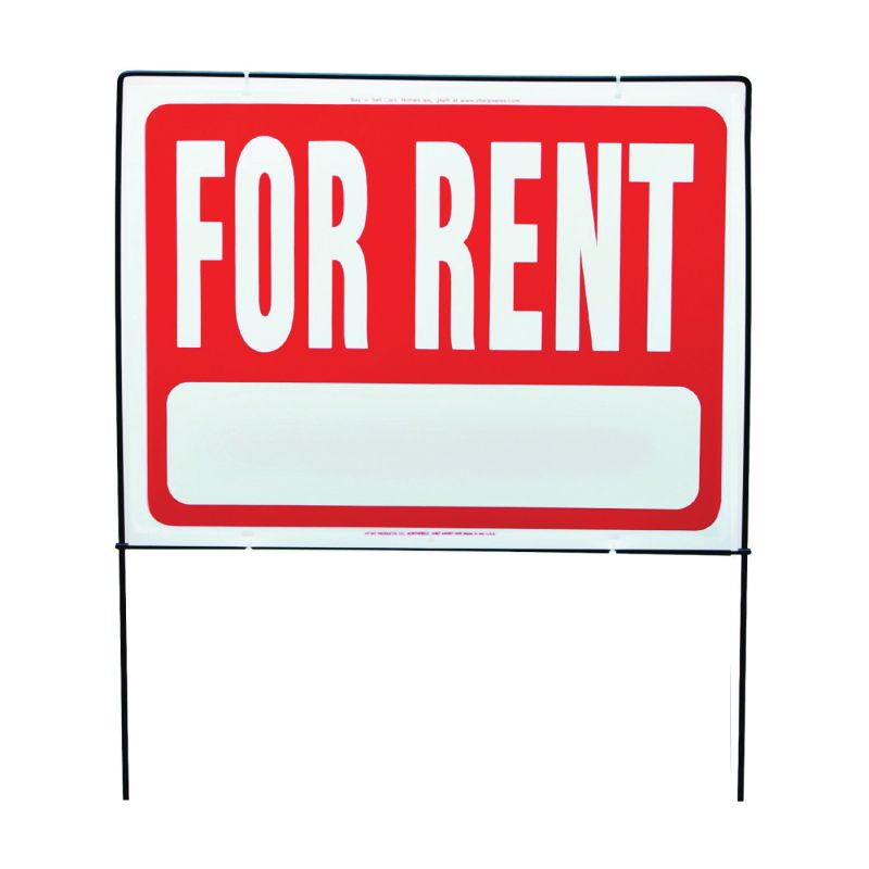 Hy-Ko RSF-603 Real Estate Sign, Rectangular, FOR RENT, White Legend, Red Background, Plastic