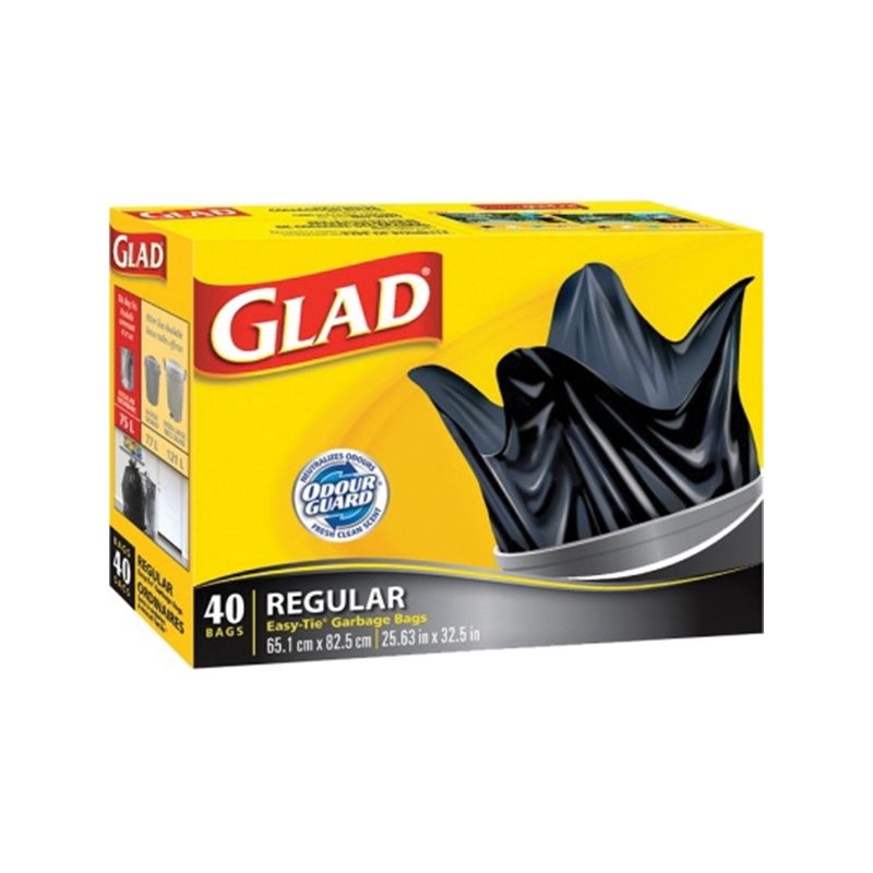 Buy Glad Easy-Tie 11858 Garbage Bag, Regular, 67 L, Plastic, Black