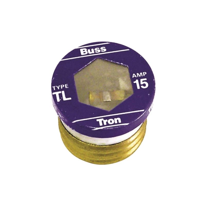 Bussmann BP/TL-15 Plug Fuse, 15 A, 125 V, 10 kA Interrupt, Plastic Body, Time Delay Fuse