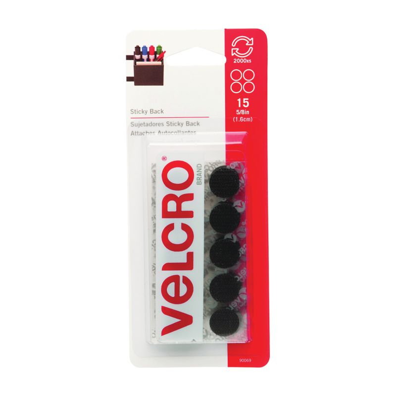 VELCRO Brand 90069 Fastener, 5/8 in W, Nylon, Black, Rubber Adhesive Black