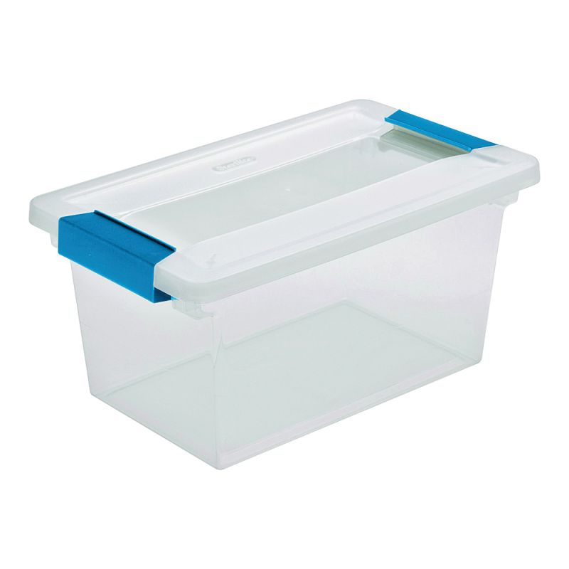 Sterilite 19628604 Clip Box, Plastic, Blue Aquarium/Clear, 11 in L, 6-5/8 in W, 5-3/8 in H 3.8 Qt, Blue Aquarium/Clear