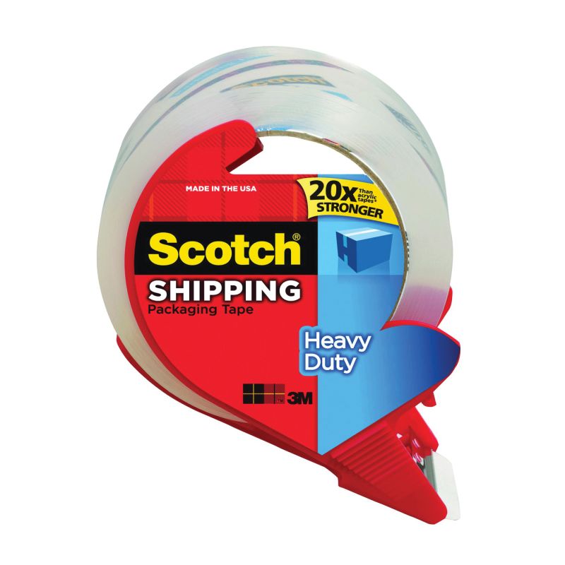 Scotch 3850S-RD Packaging Tape, 38.2 yd L, 1.88 in W, Polypropylene Backing, Clear Clear