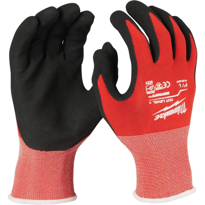 Milwaukee Nitrile Coated Cut Level 1 Work Glove L, Red &amp; Black