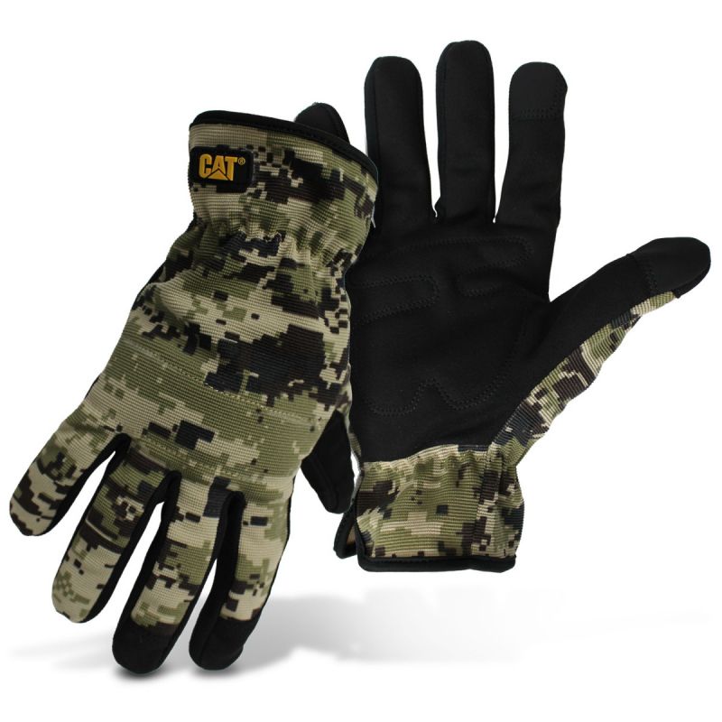 CAT CAT012270L Utility Gloves, Men&#039;s, L, Open Cuff, Spandex, Camouflage L, Camouflage