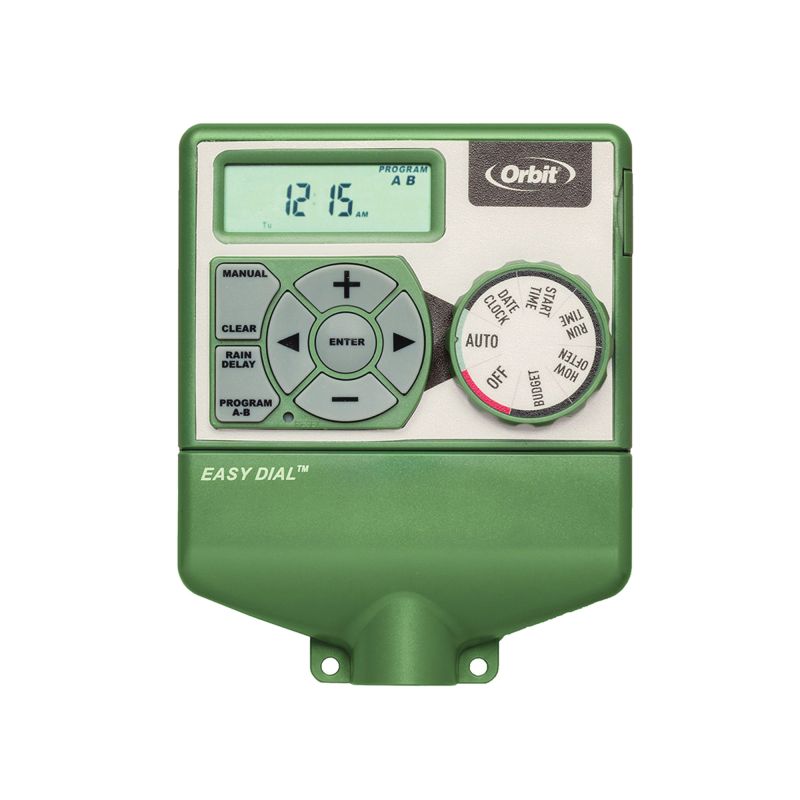 Orbit 57594 Indoor Easy Dial Timer, 120 V, 4 -Zone, 99 min Cycle, LCD Display, Green Green