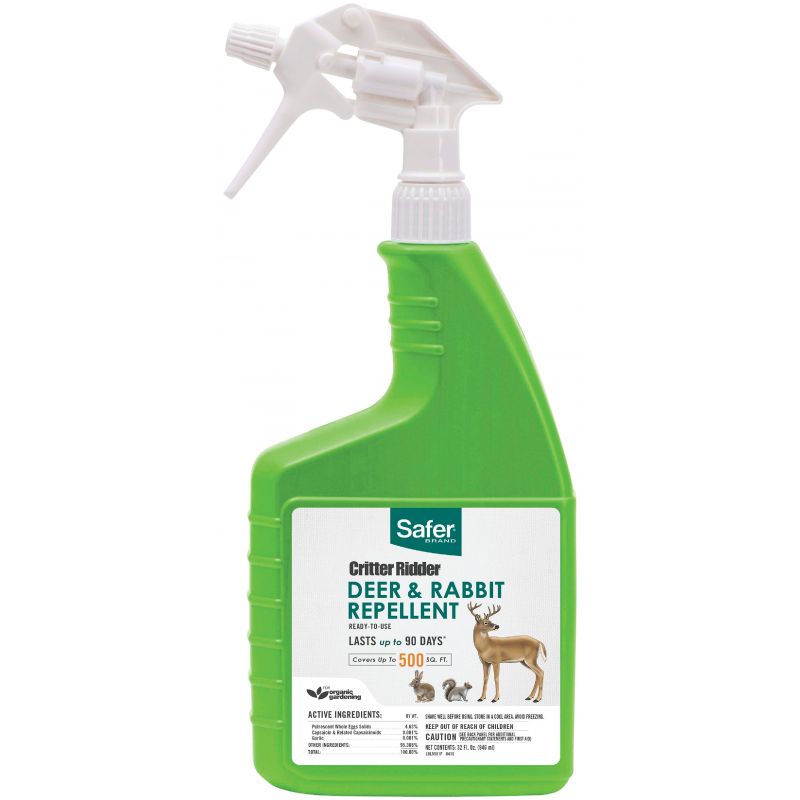 Safer Critter Ridder Organic Deer, Rabbit, &amp; Squirrel Repellent 32 Oz., Trigger Spray