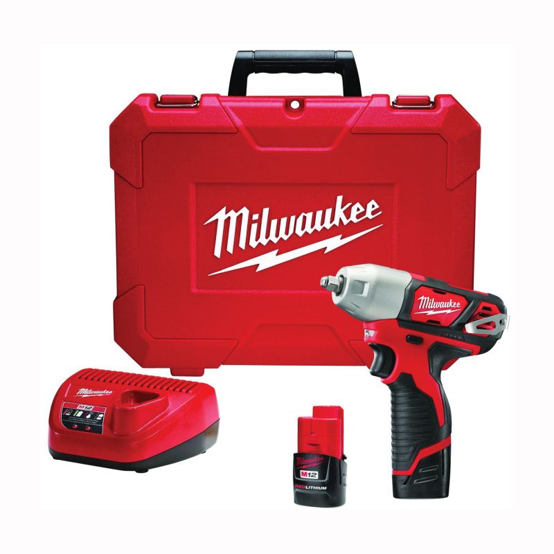Milwaukee 2463-22 Impact Wrench Kit, Battery Included, 12 V, 1.5 Ah, 3/8 in Drive, Hex, Straight Drive