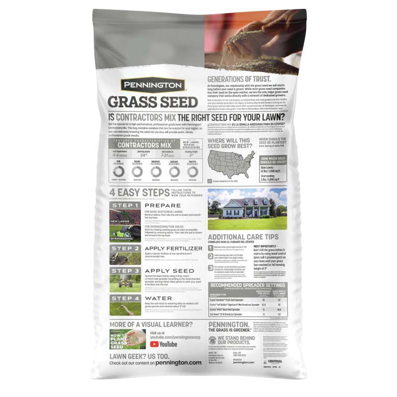 Pennington 100544318 Grass Seed, Contractors Mix, 40 lb Bag