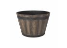 Landscapers Select PT-S056 Barrel Planter, 14-3/4 in Dia, 10 in H, Round, Whiskey Barrel Design, Resin, Weathered Oak 0.522 Cu-ft, Weathered Oak