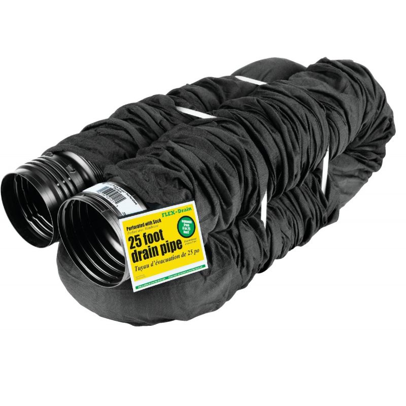 Amerimax FLEX-Drain 4 In. Expandable Perforated Drain Pipe With Sock 4 In. X 25 Ft., Black