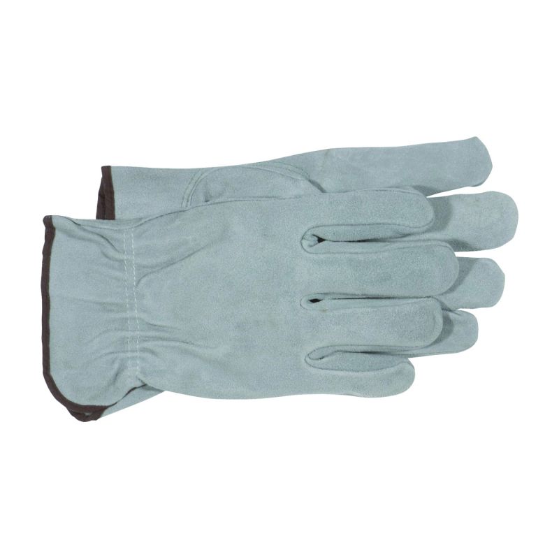 Boss 4065J Gloves, XL, Keystone Thumb, Open, Shirred Elastic Back Cuff, Cowhide Leather, Gray XL, Gray