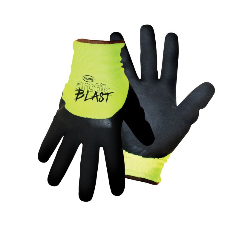 Boss ARCTIK BLAST 7845L Gloves, Men&#039;s, L, Knit Wrist Cuff, Latex Coating, Nylon Glove, Black/Green L, Black/Green