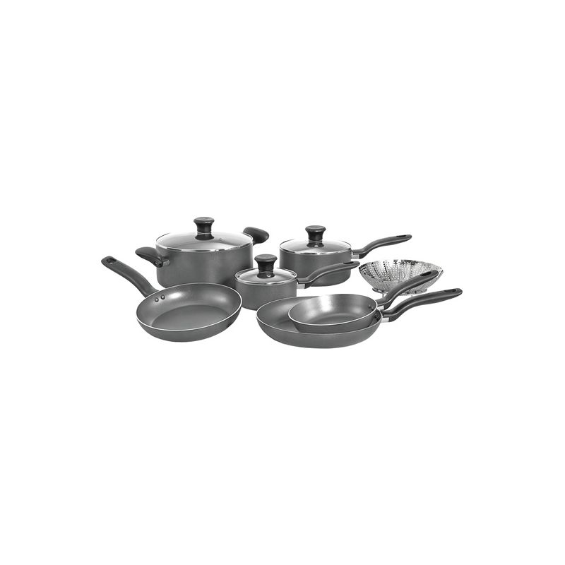 T-fal B167SA64 Cookware Set, Aluminum, Gray, 10-Piece Gray