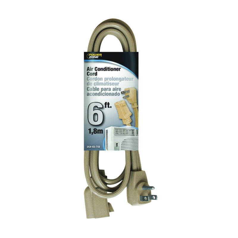 PowerZone OR681506 Extension Cord, SPT-3, Vinyl, Beige, For: Air conditioner and Appliances Beige