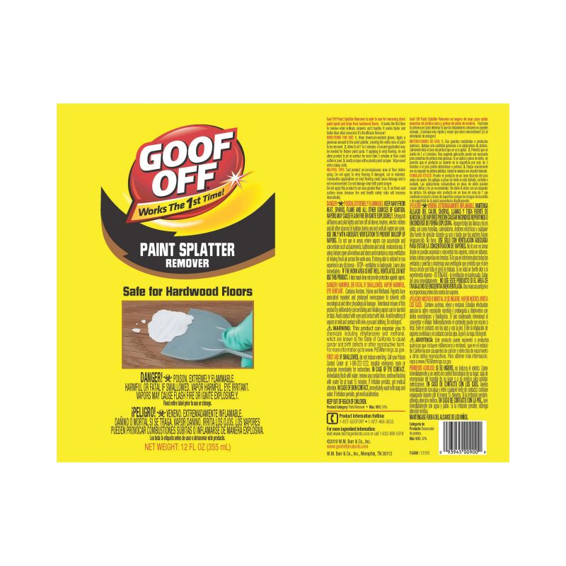 Goof Off FG900 Paint Splatter Remover, Liquid, Aromatic, Clear/Yellow, 12 oz Clear/Yellow