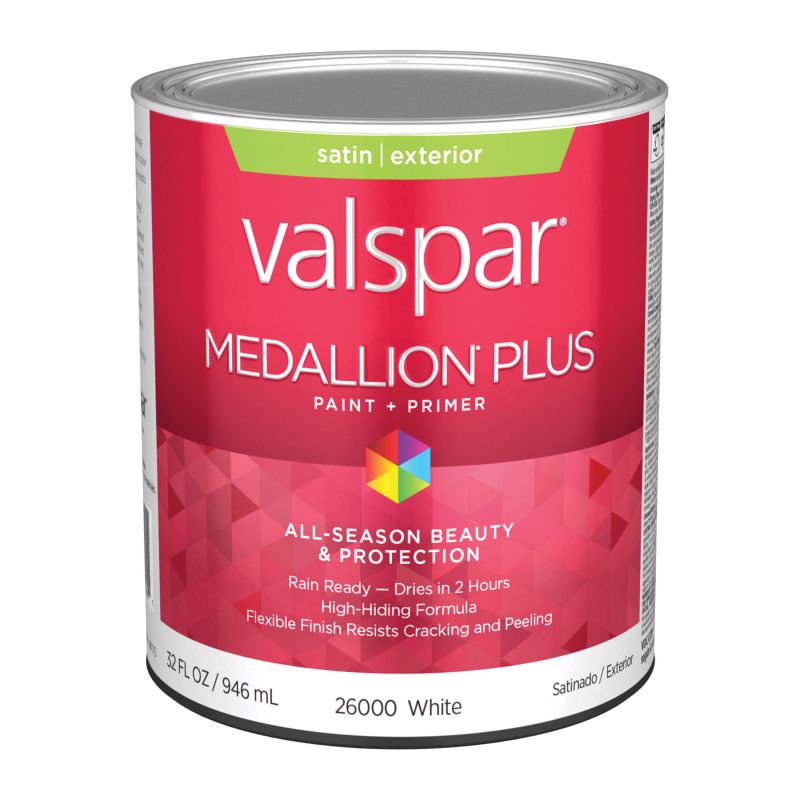 Valspar Medallion Plus 2600 05 Latex Paint, Acrylic Base, Satin Sheen, White Base, 1 qt, Plastic Can White Base
