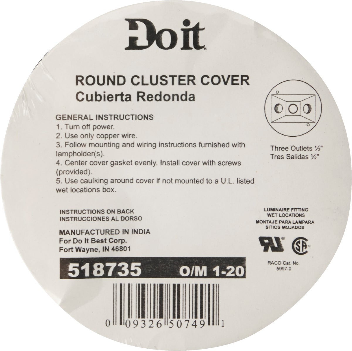 Lot of 10 Covers Brand New Bell Outdoor Round Cluster Cover 3 Outlets 1/2" 