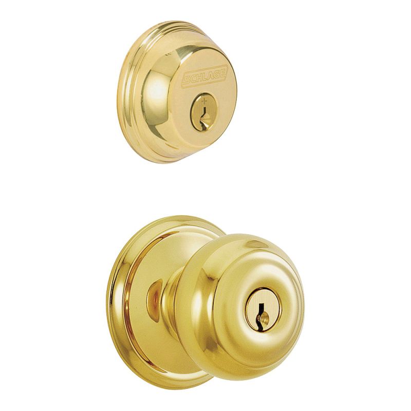 Schlage FB50VGEO505 Knob Lockset, Mechanical Lock, Knob Handle, Round Design, Bright Brass, 1 Grade, Rekeyable
