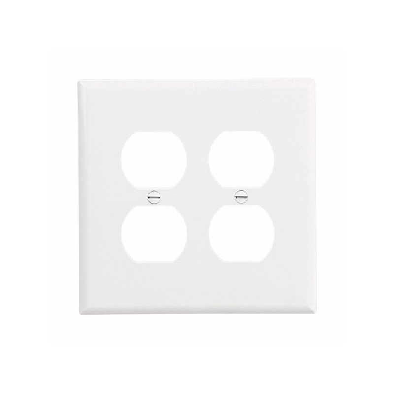 Eaton PJ82V Outlet Wallplate, 6 in L, 5-1/4 in W, 2-Gang, Polycarbonate, Ivory, High-Gloss, Screw Ivory