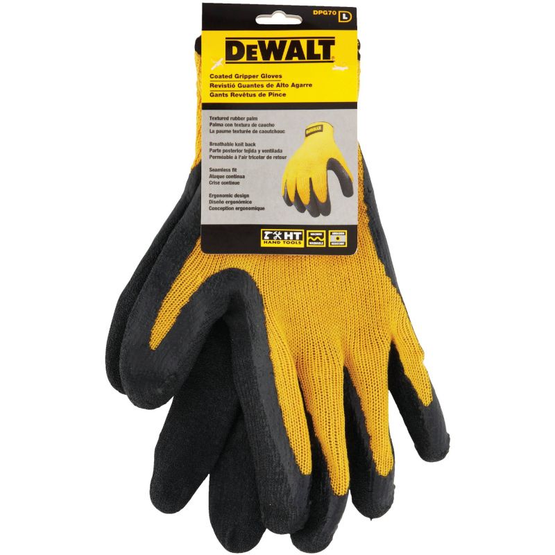 DeWalt Gripper Rubber Coated Glove L, Black &amp; Yellow