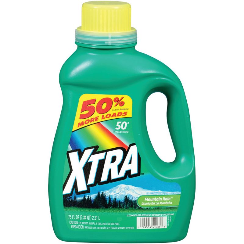 Xtra 41965 Laundry Detergent, 75 oz, Liquid, Mountain Rain Blue/Clear Blue/Green/Yellow (Pack of 6)