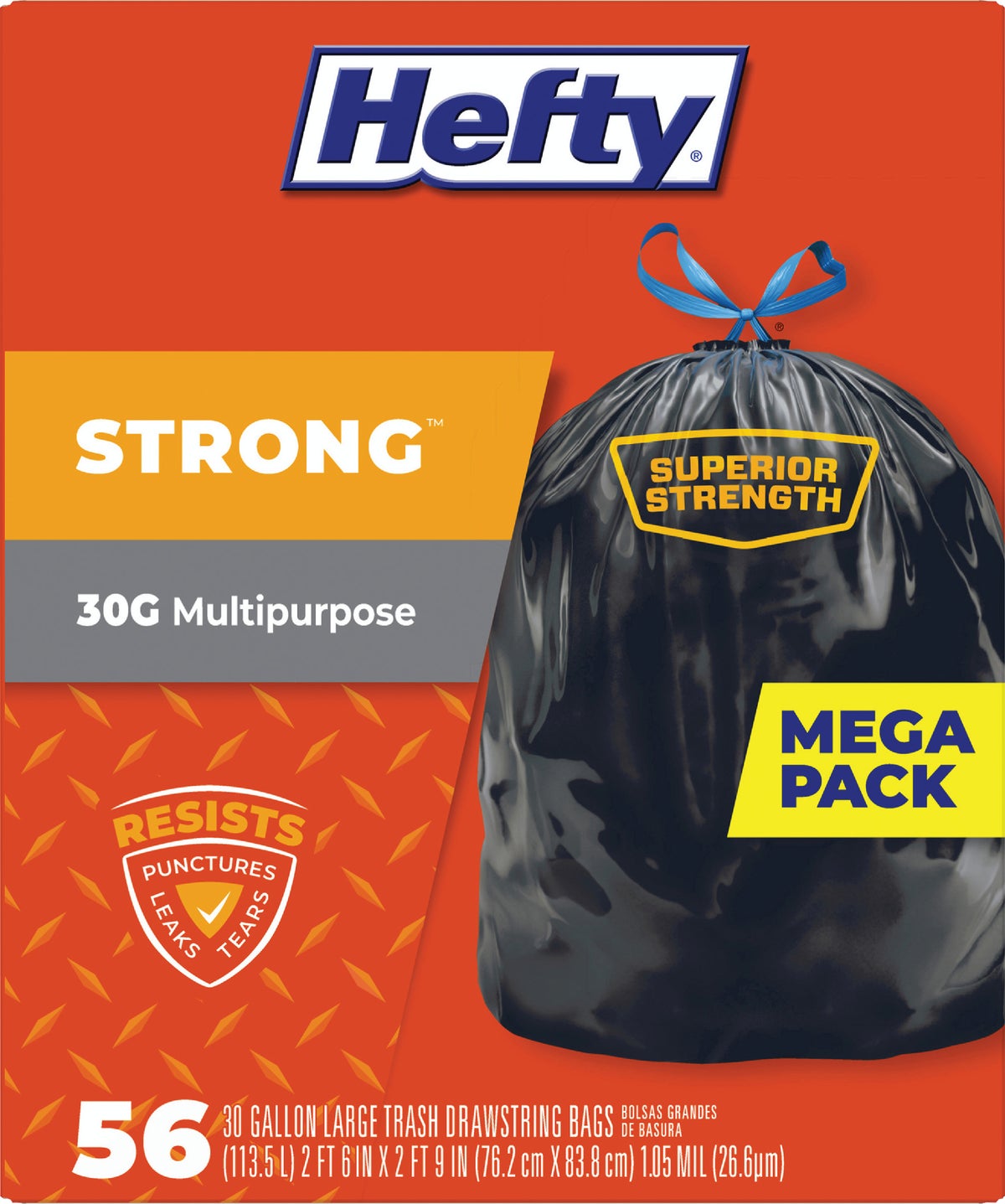 33 Gallon 48 Count Hefty Strong Multipurpose Extra Large Trash Bags 