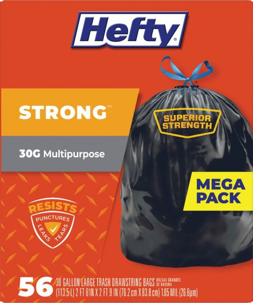 Hefty Ultra Strong 30 Gal Large Black Trash Bags, White Pines